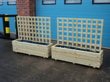 Trough planters with trellis - custom sized trellis, block style