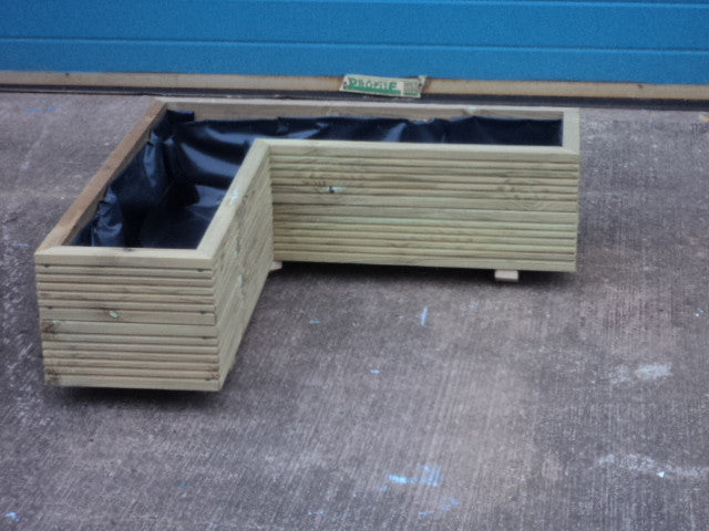 L shaped corner wooden planters, 2 rows of decking