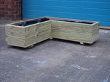 L shaped corner wooden planters, 2 rows of decking
