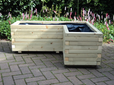 L shaped corner wooden planter - block style