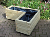L shaped corner wooden planter - block style
