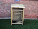 Small featheredge log store with shelf