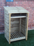 Small featheredge log store with shelf