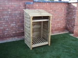 Small featheredge log store with shelf