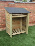 Medium featheredge log store with felt roof and shelf