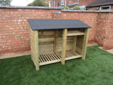 Large featheredge log store with felt roof and shelf