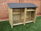 Large featheredge log store with felt roof and shelf