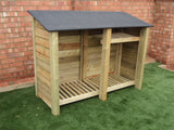 Large featheredge log store with felt roof and shelf
