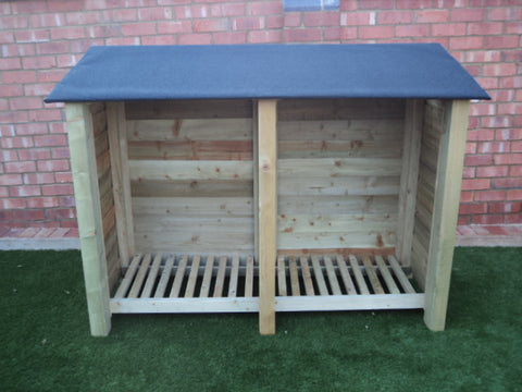 Large featheredge log store with felt roof