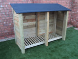 Large featheredge log store with felt roof