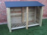 Large featheredge log store with felt roof