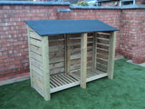 Large slatted log store with felt roof