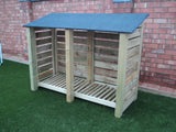 Large slatted log store with felt roof
