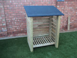 Medium slatted log store with felt roof