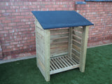 Medium slatted log store with felt roof