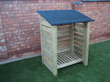 Medium slatted log store with felt roof