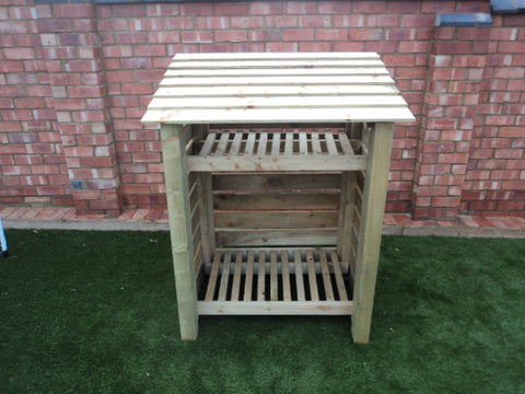 Medium slatted log store with shelf