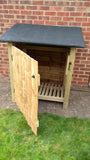 Medium featheredge log store with door and felt roof